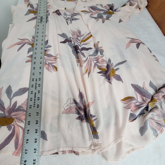 Free People Womens Floral Boho Tunic Top Large Light Pink Long Sleeve Keyhole - Picture 8 of 10